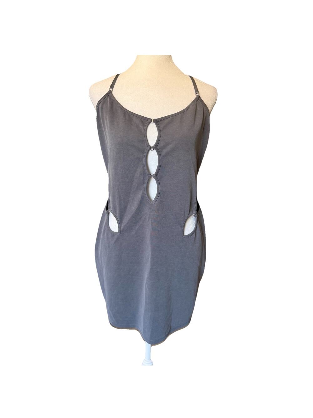 Revolve H:ours Womens XL Cutout Mini Dress Micro Rib Gray Open Back Sexy Party